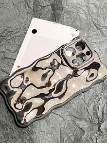 1pc Electroplated Silver 3D Embossed Stone Texture Phone Case, Creative & Fashionable, Compatible With IPhone 17 Pro Max/16 Pro Max/15 Pro Max/13/16/15/17 Pro/14/11, Electroplated Silver Stone Texture Phone Protective Cover - Silver - View 5