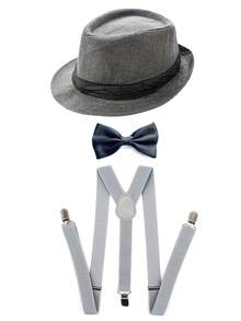 3件套 D EXCEED 1920年代盖茨比风格男士服装配饰，曼哈顿软呢帽、领结、Y型背带 - 适合日常穿着、正式场合、舞蹈表演、黑帮角色扮演服装 - 彩色 - 查看 13
