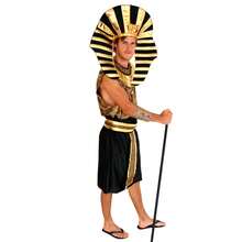 Ancient Egyptian Pharaoh Costume: Black And Gold Contrast Draped Robe With Crown, Belt, And Wrist Guard For Carnival Theme Party Cosplay - Men's - View 4
