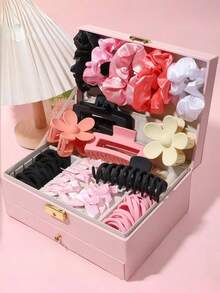 110pcs/Set Dreamy Pink Women's Fashion Hair Accessories Set - Includes Flower And Geometric Plastic Hair Clips, Hair Ties, Hair Bands - Suitable For Women And Girls, Essential Valentine's Day Gift, Can Easily Create Fresh Daily Looks Or Sweet Party Outfits, Adding Charming Appeal., Claw Clips, Hairstyling Set, Gifts, Cute Accessories, Head Accessories, Valentines Accessories