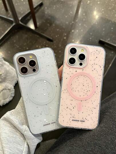 Minimalist Blue & Pink Splash Ink Couple Matching Magnetic Phone Case, Compatible With IPhone 17 Pro Max, 16 Pro Max, 15 Pro, 14, 13, Cute & Fashionable For Girls