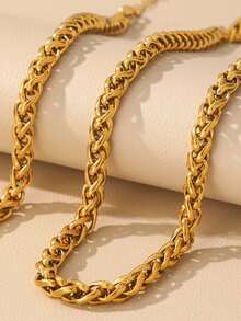 2 st (Halsband + Armband) Hiphop Lyxigt Mode Par Rostfritt Stål Handvävd Kedja Affärs Casual Fest Set - Multifärgad - Visa 5