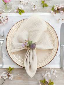 3 piezas Anillos de servilleta de madera con flores artificiales, decoración de mesa de comedor para boda, fiesta, baile de graduación, cena - Multicolor - Ver 6