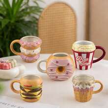 Valentine's Day Donut, Burger, Ice Cream Cone Shaped Ceramic Mug, High-Quality Milk, Breakfast, Coffee Cup - Multicolor - View 11