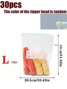 30个/10个装可重复密封食品保鲜袋，透明塑料拉链袋，适用于谷物、肉类、水果和蔬菜，双面密封袋，冷冻袋，加厚密封袋，高密度袋，可拆卸食品袋，厨房用品，厨房食品储存，厨房配件 - 彩色 - 查看 16