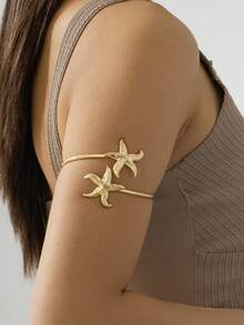 1pc Starfish Shaped Alloy Bracelet, Ocean Themed Vacation Style, Suitable For Daily Wear & Beach - Golden Yellow - View 1