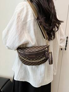 Retro Fashion Niche Shoulder Diagonal Underarm Floral Wide Strap Women Chest Bag - Brown - View 5