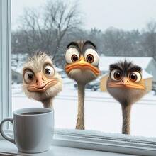 1pc Funny Big-Eyed Ostrich Window Sticker, Self-Adhesive Translucent Door/Window Decor, Whimsical Winter Animal Scene Sticker - Multicolor - View 8