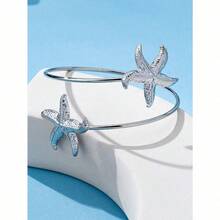 1pc Fashionable Casual Starfish Arm Cuff Bracelet, Beach Resort Accessory For Women - Bạc - Xem 6