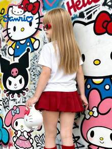 [SanrioAuthorized] Girls' Clothes Summer Casual Short Sleeve-KT- Printed Design Crew Neck T-Shirt, Girls' Jumper, 180g Polyester Soft Fabric, Local Warehouse, Suitable For Children's Return To School, Parties, Outdoors, Tourism - 白色 - 查看 4