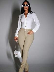 MX JEANS Butt Lift Hyper Stretch Bootcut Pants Khaki - Multicolor - View 5