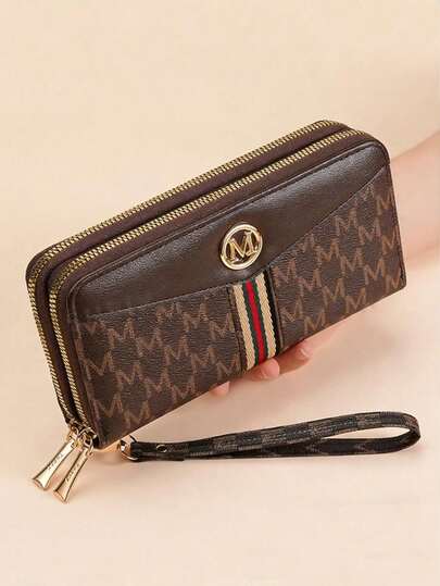 Women's Zipper Long Folding Double-Layer Wallet Vintage European And American Style Multi-Function Large Capacity Patchwork Clutch Purse For Women Money Wallet Purse Wallet Wristlet Wallet