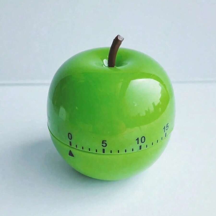 60-Minute Apple-Shaped Kitchen Timer With Hour And Minute Indicators, Available In Green And Red Colors, Battery-Free, Suitable For Cooking, Learning, And Pomodoro Technique - Green - View 1