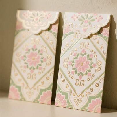 2pcs Vintage Embossed Gold Foil Decorative Red Envelopes, Embossed Red Packet Bags, New Year Red Packets, Spring Festival Holiday Red Envelopes, Lai See Money Holders, Also Can Be Used For Card, Ticket, And Gift Storage