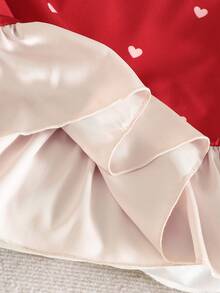 夏季女童无袖连衣裙，爱心印花，蝴蝶结领，撞色荷叶边下摆，宽松版型，甜美公主风，透气轻盈 - 紅色 - 查看 10