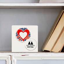 Valentine's Day Decorative Gift Box - White Rectangular Box With Red Heart, Blue Floral Border & 'HAPPY VALENTINES' Circular Silhouette Design, Perfect Romantic Gift For Lovers, Sweethearts, Or Couples On Valentine's Day - White - View 2