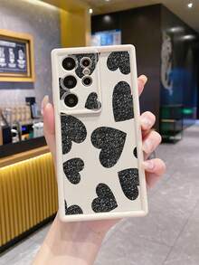 1个黑色爱心图案防震手机壳，采用UV印刷工艺，兼容三星/Galaxy/Infinix/Redmi/OPPO/VIVO/Realme等安卓机型 - 米色 - 查看 3