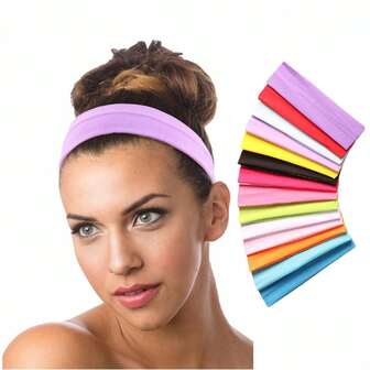 14pcs/Set Solid Color High Elastic Yoga Headbands, Sports Headwraps, Sweat-Absorbent Hairbands, Wide-Edge Hair Hoops