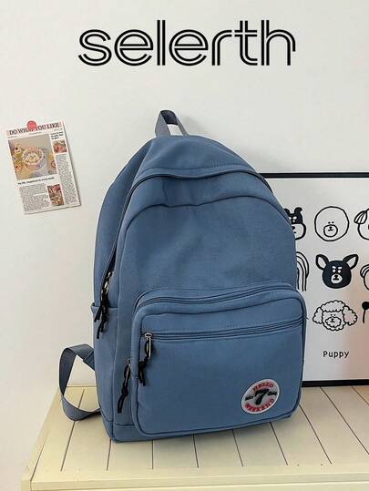 1个蓝色字母圆圈Logo笔记本电脑包/iPad包，大容量多口袋拉链手提包，带肩带，适合女性、青少年、学生，日常通勤、户外、购物、上学、培训、返校礼物