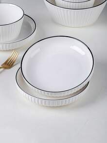 9/7/4/2 件套竖条纹陶瓷餐盘套装，7 英寸，适用于烤箱和微波炉，可用于家庭、餐厅，盛放沙拉、牛排、甜点和面包。