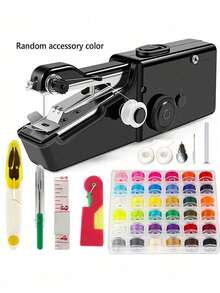 Máquina de coser portátil de mano, apta para coser eléctrica y manualmente, ideal para manualidades, confección de prendas y viajes (alimentada por batería (baterías no incluidas), color de accesorios aleatorio) - Multicolor - Ver 2