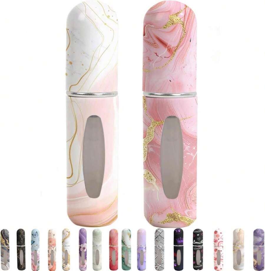 Syyflibb Perfume Travel Refillable Bottle\U2013 Portable Mini Sprayer,Empty Perfume Bottles With Unique Patterns,Refill Pump Case For Traveling And Outgoing,2 Pcs Pack Of 5 Ml(White And Pink) - ColorF - 查看 1
