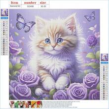 DIY Cute Kitten 5D Diamond Art Kits, Round Full Drill Sparkling Butterflies Diamond Painting Picture, Roses Flowers Painting By NFUmbersss Art Kits For Adults Beginners Home Wall Decor 12x12 Inch - UCGD486 - 查看 7