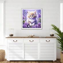 DIY Cute Kitten 5D Diamond Art Kits, Round Full Drill Sparkling Butterflies Diamond Painting Picture, Roses Flowers Painting By NFUmbersss Art Kits For Adults Beginners Home Wall Decor 12x12 Inch - UCGD486 - 查看 3