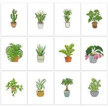 PeakLuv 12 Pcs Green Plants Diamond Painting Kits, Small Diamond Art Kits For Adults Beginners, 5D DIY Square Drill Diamond Dots, Quickly Finishable Mini Gem Art For Home Wall Desktop Decor, 6X7in - LZ003 - 查看 1