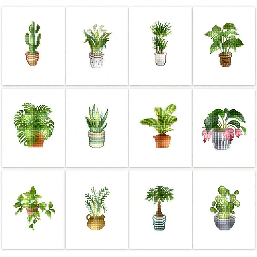 PeakLuv 12 Pcs Green Plants Diamond Painting Kits, Small Diamond Art Kits For Adults Beginners, 5D DIY Square Drill Diamond Dots, Quickly Finishable Mini Gem Art For Home Wall Desktop Decor, 6X7in - LZ003 - 查看 1