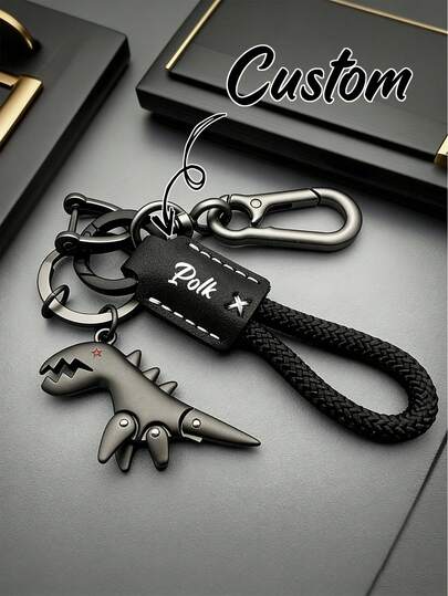 Llavero personalizado de dinosaurio lindo, llavero personalizable con nombre, llavero de cordón de cuero, hecho de aleación de aluminio con acabado mate, adecuado para llaves de coche y decoración de mochilas, gran regalo para familiares y amigos en cumpleaños o aniversario