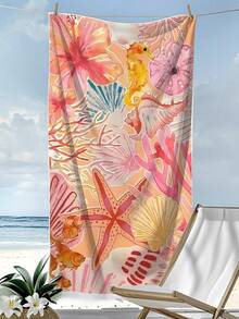 250克超强吸水速干超细纤维沙滩巾，海星贝壳图案，适用于沙滩、泳池、瑜伽、旅行、露营、游泳、野餐，尺寸为27.6英寸×55英寸或35.4英寸×70英寸，也可作浴室装饰。 - 橘色 - 查看 12