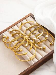 1 chiếc vòng tay nữ bằng thép không gỉ mạ vàng 18K, phối màu vàng và bạc - Thiết kế xoắn ốc có thể xếp chồng lên nhau, phù hợp cho cả ngày thường và những dịp đặc biệt, là lựa chọn quà tặng hoàn hảo cho nam, nữ và gia đình/bạn bè. - vòng tay dây thừng - Xem 5