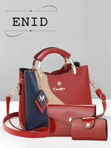 Bộ 3 món thời trang phối màu tối giản gồm túi xách tay, túi đeo vai và túi đeo chéo dành cho nữ. - trắng - Xem 12