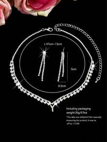 3pcs Bridal Jewelry Set, V-Shaped Design Korean Style Diamond Necklace, Earrings, Copper Material, Suitable For Formal Occasions, Party Dresses, Weddings, Daily Wear (Suitable For Valentine's Day/Carnival) - Multicolor - View 4