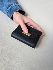 Chic 11-Card Slots Black PU Leather Luxury Card Holder With Gold Snap Closure For Women Wallet Mini Wallet Purse Wallet Small Wallet Card Wallet Mothers Day Gift Cruise Essential Cute Stuff Money Clip - Pastel - View 5