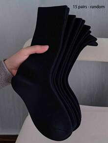 1/3/5/10/15/20 Pairs Women Black Wide Mouth Comfortable Simple Maternity Socks, Moisture-Wicking Mid-Calf Socks - A - View 8