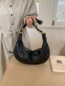 Dedoo 202新款黑色牛角包链条单肩包，女士高端风格，时尚百搭的通勤手提包，配有独特的肩带 - 黑色 - 查看 8