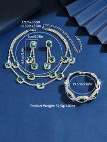 4件套水钻首饰，包括（1条项链+1对耳环+1条手链），时尚百搭，适合女性日常佩戴、婚礼、派对和其他场合。 - 848592 - 查看 11