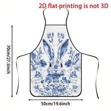 1pc Easter White Background Blue Dyed Flower Rabbit Apron, Ink Floral Pattern Cute Rabbit + Chinese Blue And White Porcelain Style, Durable Cooking Apron Suitable For Bakers, Cake Decorators, BBQ Enthusiasts, Gardeners, Painting, Manicure, Etc. - Perfect Gift For Home And Professional Chefs - Multicolor - View 13