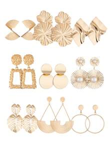 Yanxyad Clip On Earrings For Women Statement Clip On Earrings, Gold Plated Large Geometric Clip Earrings Square Rectangle Round Clip Dangle Earrings Non Pierced Earrings Set - Gold - View 1