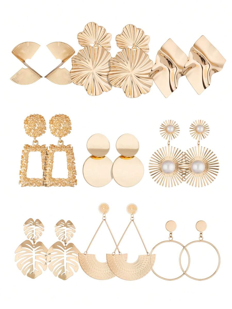 Yanxyad Clip On Earrings For Women Statement Clip On Earrings, Gold Plated Large Geometric Clip Earrings Square Rectangle Round Clip Dangle Earrings Non Pierced Earrings Set - Gold - View 1