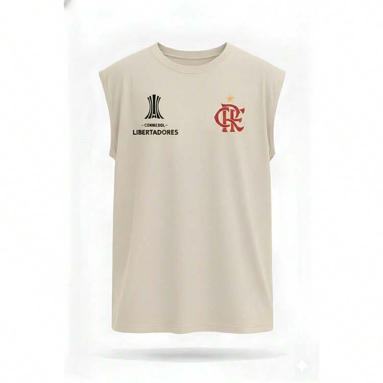 Camiseta Regata Mengão Libertadores Futebol Clube Camisa Flamengo Masculino Preta 100% Algodão Premium Torcedor Casual Streetwear - Bege - Visão 2