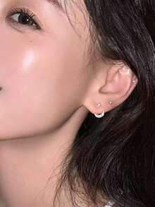 Minimalist Zirconia Moon & Star Dual-Wear Earrings, Petite & Fashionable Earrings With Luxurious Vibe, Suitable For Outings, Gatherings, Parties, New Year, Valentine's Day, Mother's Day, Ramadan, And Various Festivals - Silver - View 4