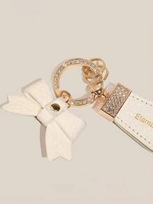 1pc Faux Leather Rhinestone Keychain, Rhombus Textured, Shiny, Casual, Elegant, Suitable For Party, Commute, Gathering, Car, Home Keys, Year-Round - White - View 4