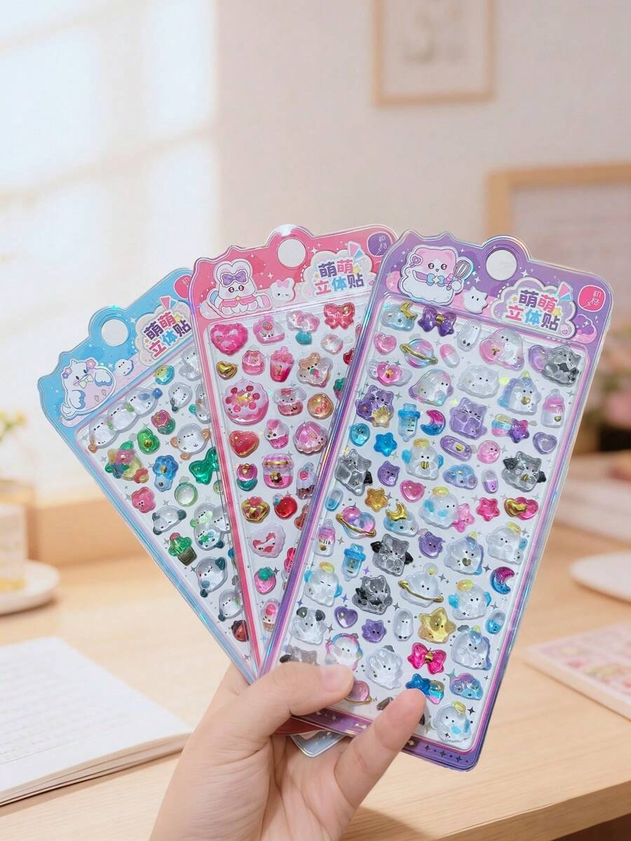 3D Embossed Crystal Stickers, Fruit Rabbit Pattern, Children's Handmade Educational DIY Decorative Materials, Gift Stickers, Spiral Notebook, Office & Study Supplies, Unisex, Improve Work Efficiency, Office & Study Supplies