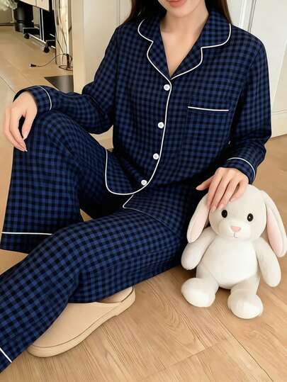 2pcs Women's Long Sleeve Top And Pants Pajama Set, Casual Loose Lapel Loungewear, Comfortable For Home Wear And Going Out, Spring/Summer/Autumn/Winter, Fall Clothes