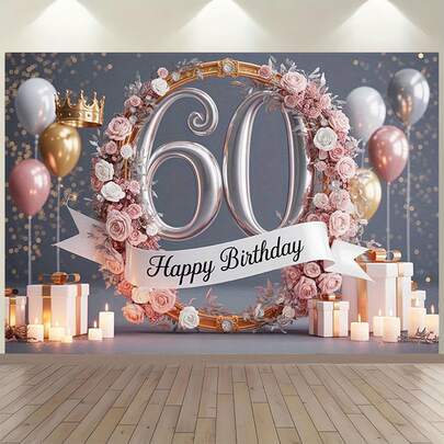 1PC Elegant Rose And Glitter Balloon Party Banner - Pink And White Flowers, Perfect For Birthday Celebrations, Home And Wall Decor, Party Decorations. Multi-Size, Multi-Functional Party Backdrop, Suitable For Unisex Decoration, Indoor And Outdoor Decor, Photography Studios, Garden Decoration, Party Decorations, And Photo Booths.