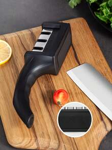 Three Level Multifunctional Handheld Knife Sharpener, Anti Slip Base Quick Sharpening Tool, Kitchen Knife Accessories - Multicolor - View 2