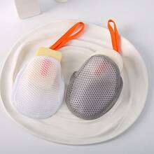 1个可重复使用的皂液泡沫网 - 双面免接触皂液器，便携式浴室/淋浴泡沫配件，易于冲洗不留残渣，浴室配件 - 均碼 - 查看 2